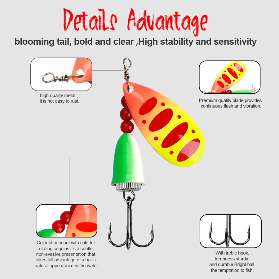 FTK-señuelo de pesca de Metal, cebo giratorio, 1 Uds., 4,7g-12,5g, cebos duros de alta calidad, anzuelo triple, aparejos de pesca para Lucio - imagen 3
