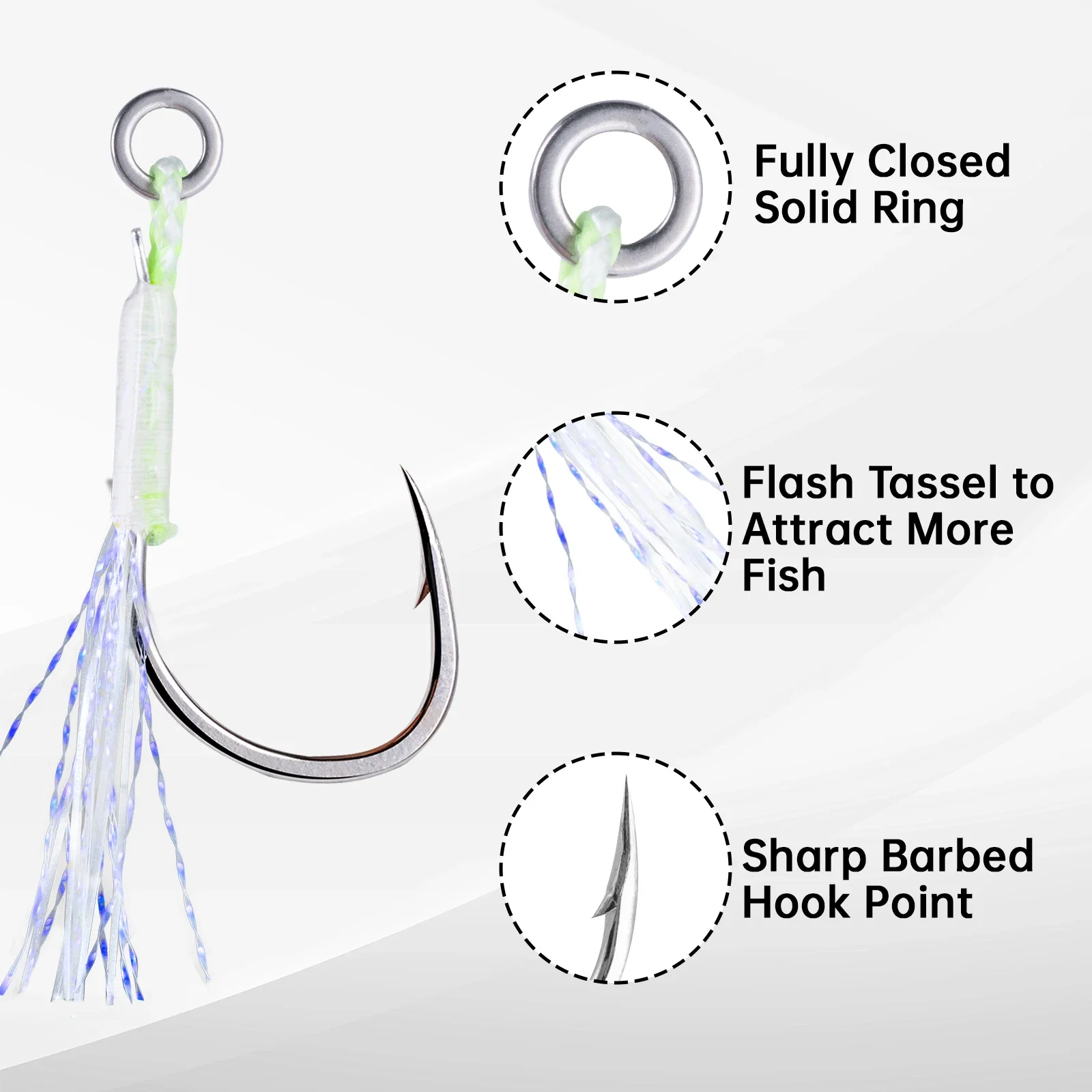 Goture-gabaritos de pesca de Jigging lento, anzuelo de asistencia # 1- # 4 anzuelos de púas individuales, pluma de hilo, señuelo de pesca de acero con alto contenido de carbono - imagen 5