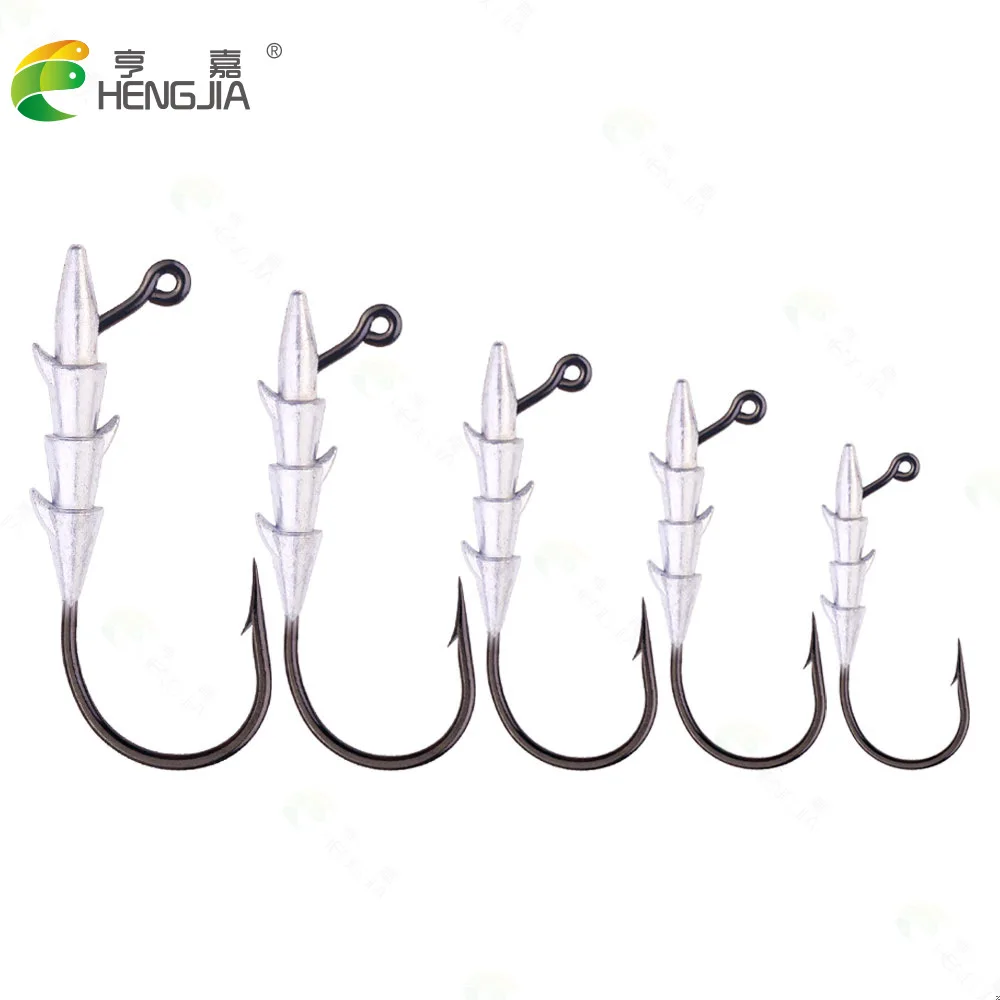 Gancho de gusano ponderado para pesca, anzuelos con cabeza de anzuelo para señuelos de plástico blando, Swimbait, lubina, trucha, agua dulce y salada, 5 uds. - imagen 4