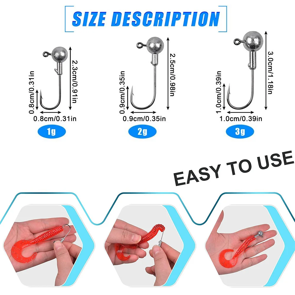 25 uds anzuelos con cabeza de plantilla de manivela, anzuelos de pesca con cabeza de bola redonda, cabezales de plantilla sin pintar para lubina, tipo tipo de pez, plantillas de pesca con ojo de pez - imagen 2