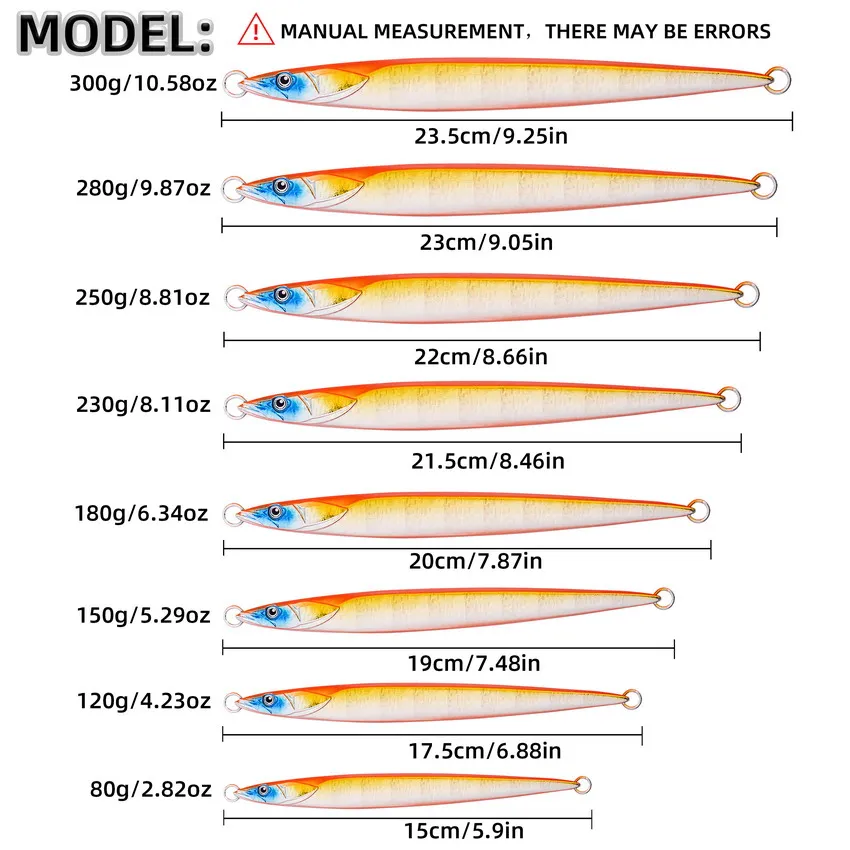 5 uds nuevo 80g 150g 250g 300g largo hundimiento rápido Jigging señuelo de pesca fundición plantilla luminosa señuelo pesca de mar Trolling aparejos de Jigging - imagen 3