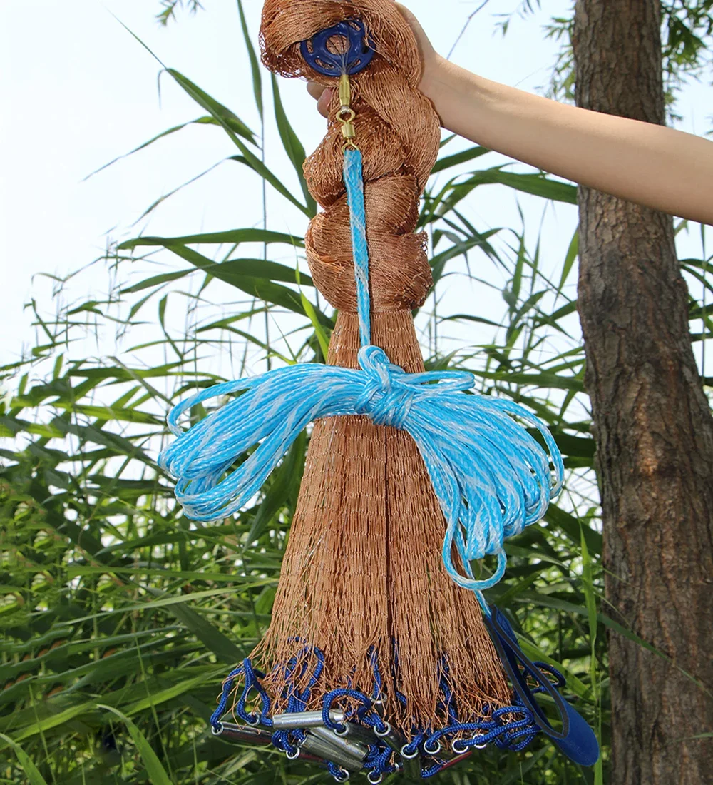 Red de pesca Lawaia con plomos de hierro, aparejos de red moldeados a mano, Cable trenzado naranja, redes de lanzamiento manual para aguas poco profundas - imagen 3