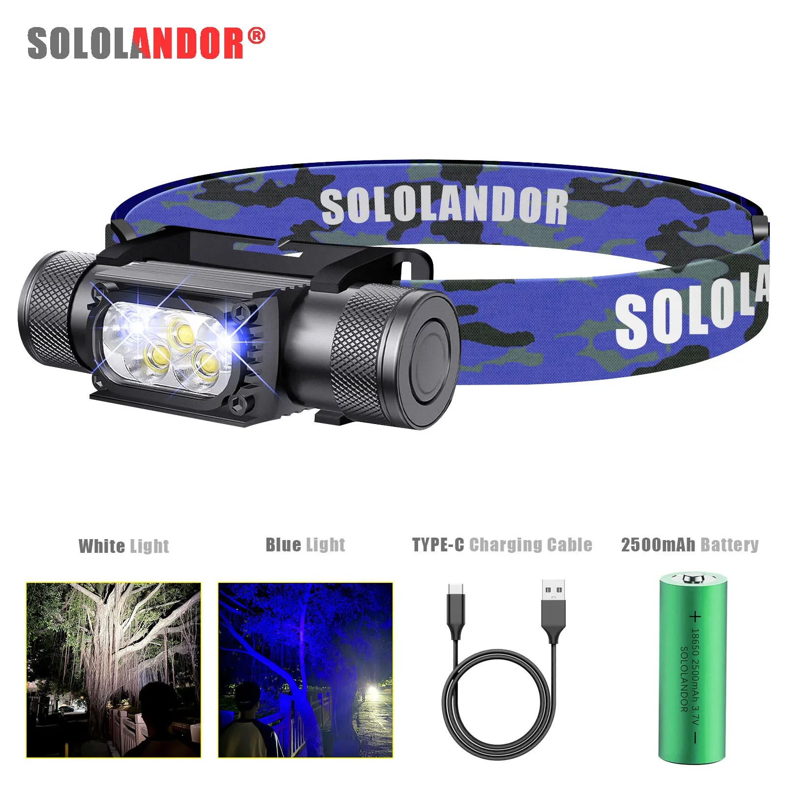 Faro LED camuflaje para pesca – Recargable USB tipo C