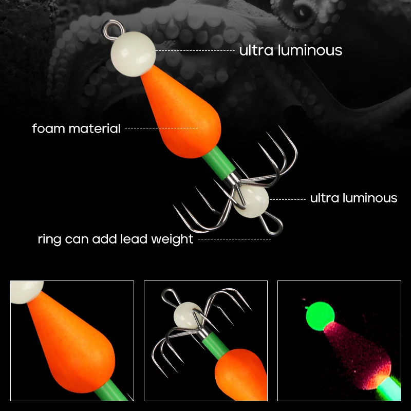 LETOYO 2,8g anzuelo flotante de pulpo luminoso calamar Jig señuelo de pesca cebo Artificial para Webfoot pulpo pesca señuelo de pesca de mar - imagen 4