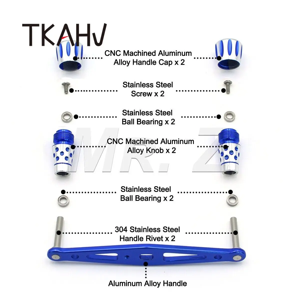 TKAHV-carrete de pesca Baitcasting de 103mm, mango de cebo para Abu Max Daiwa Shimano plateado y perillas mecanizadas CNC azules, perfil bajo - imagen 4