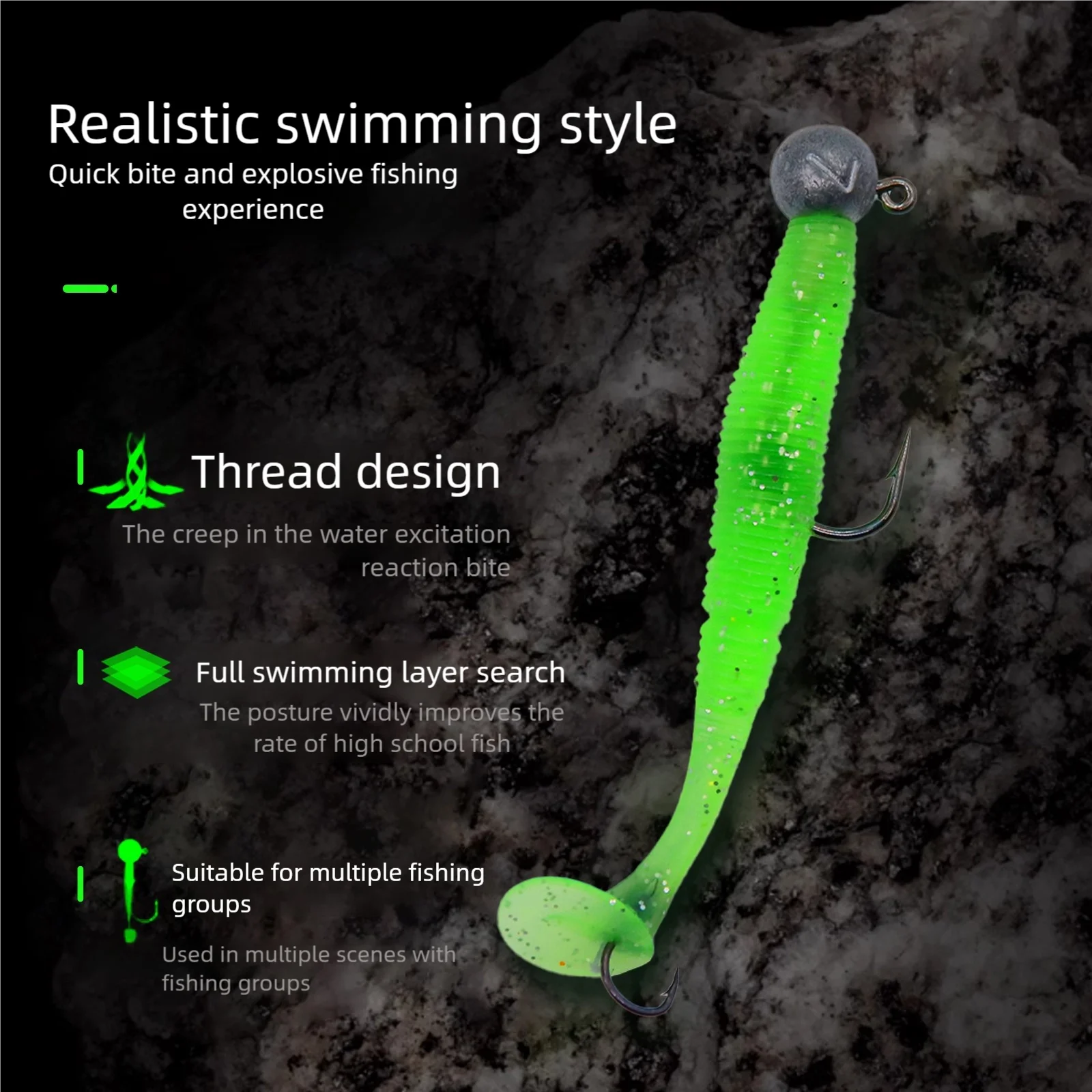 Señuelo Softbait con cabeza de anzuelo, doble gancho, cola de paleta de 3 ~ 10g, señuelo de plástico suave, 5 uds. A granel - imagen 2