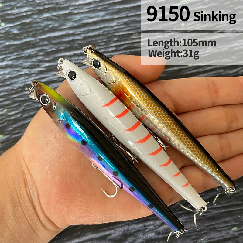 Señuelo de pesca hundido de pececillo pesado japonés, 105mm, 31g, cebo duro Artificial de agua salada, tiro largo, pesca en el mar, pececillo curricán - imagen 3
