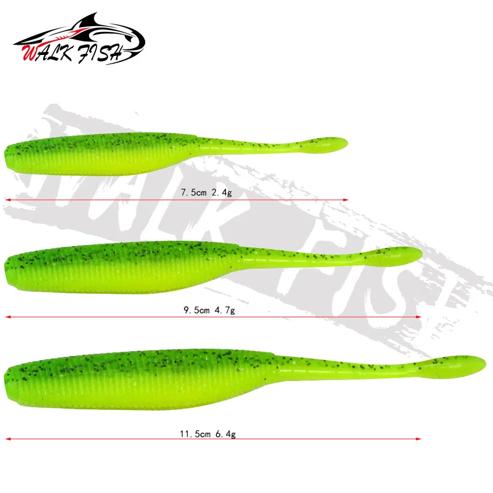WALK FISH-señuelo de pesca con forma de gusano, 5 uds., cola recta con sal, 75mm/95mm/115mm, plástico perfecto, tiro de ensueño suave - imagen 2