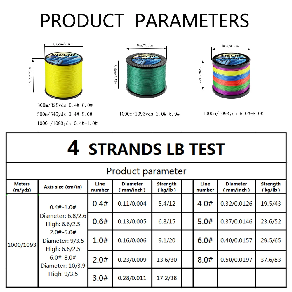 Descubra la línea de pesca perfecta con nuestra prueba de LB de 4 hilos versátil y duradera disponibles en varios tamaños y colores para su próxima aventura