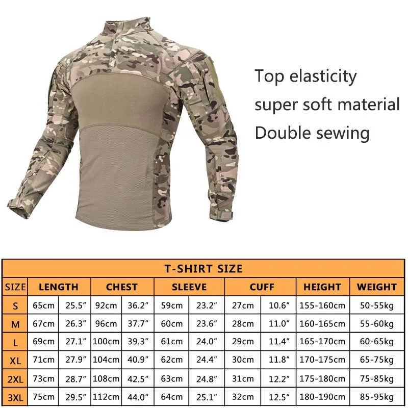 Camisetas para hombre, Camisa larga de camuflaje para exteriores, camiseta táctica, entrenamiento de ciclismo, ropa para hombre, camisa de combate Airsoft - imagen 3