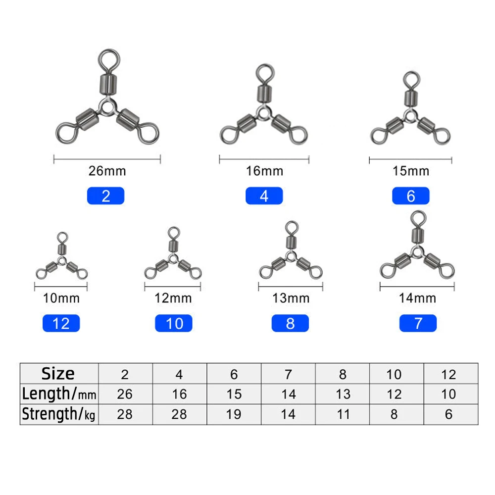 DNDYUJU conector giratorio de tres vías, anillo de latón, rodamiento de barril, anzuelo, accesorios de aparejos de enlace, 10X-30X - imagen 2