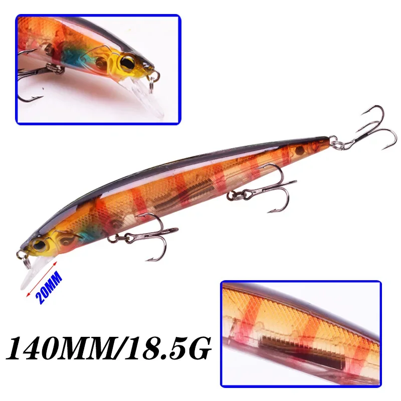 Señuelo de Pesca flotante para pececillo, 14cm, 18,5g, Wobbler Swimbaits, cebo duro Artificial con anzuelo triple, aparejos de Pesca para lubina, 1 ud. - imagen 5