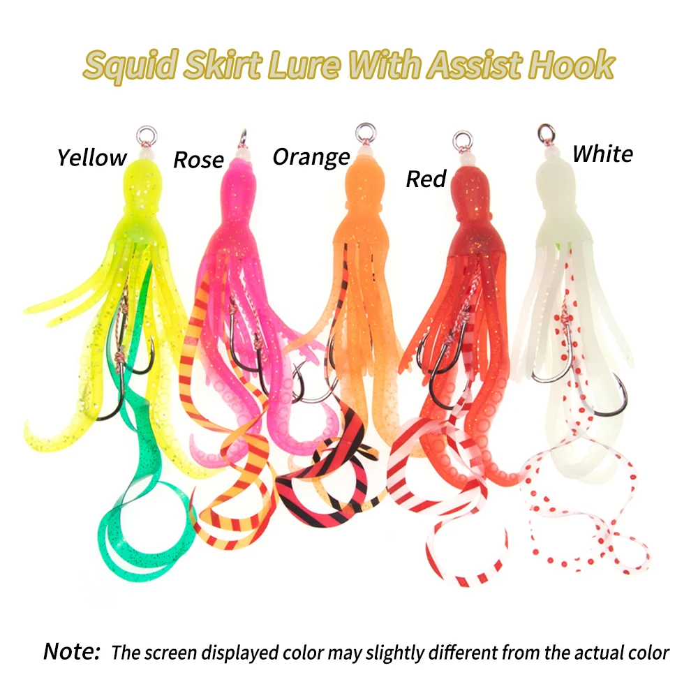 Elllv 5 uds falda de calamar suave luminosa con anzuelo de asistencia Pesca de agua salada pargo Kabura Pesca Wobbler señuelo de Pesca Jigging - imagen 3