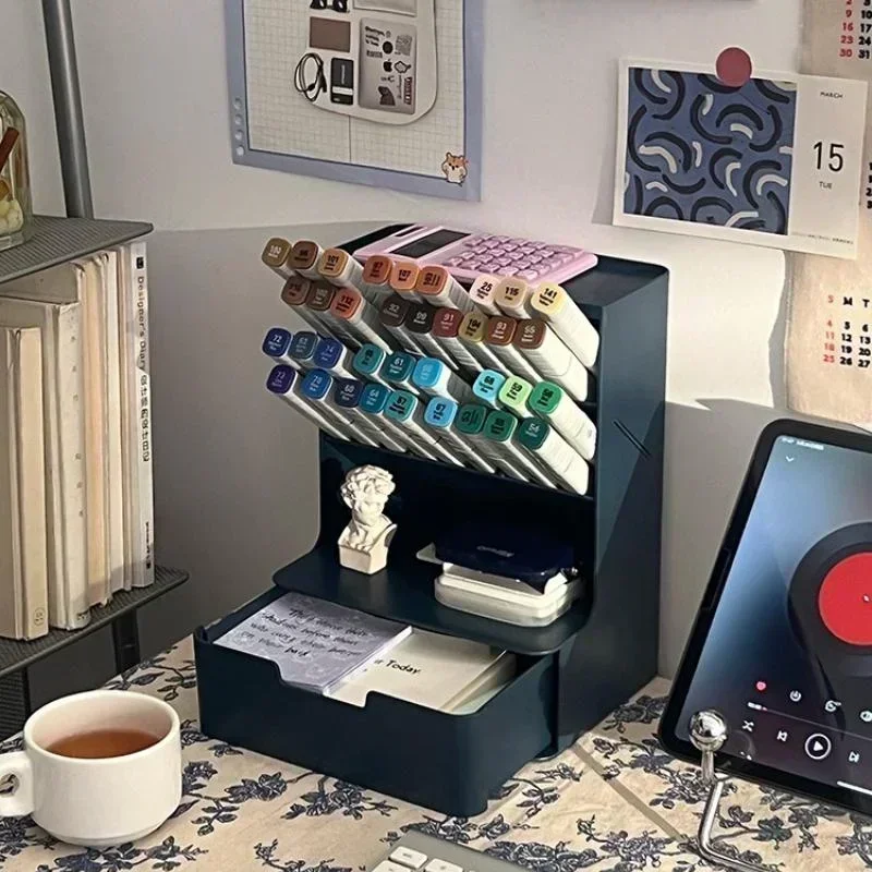 Organizador escritorio nórdico – Portaplumas oblicuo con almacenaje - imagen 2