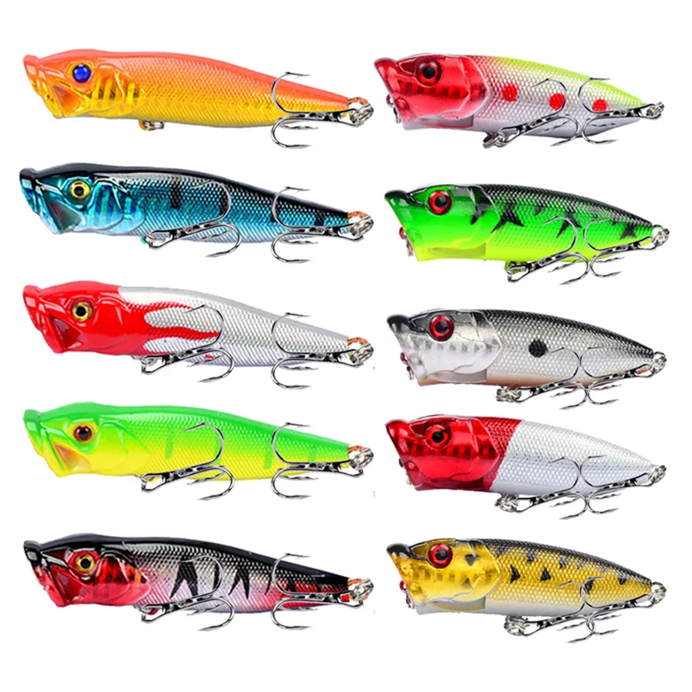 Señuelo de Popper mixto, cebo de Topwater Isca, sonajero Artificial, Wobbler, Crankbait, 6 #, anzuelos, aparejos de Pesca para perca, 10 unidades - imagen 3