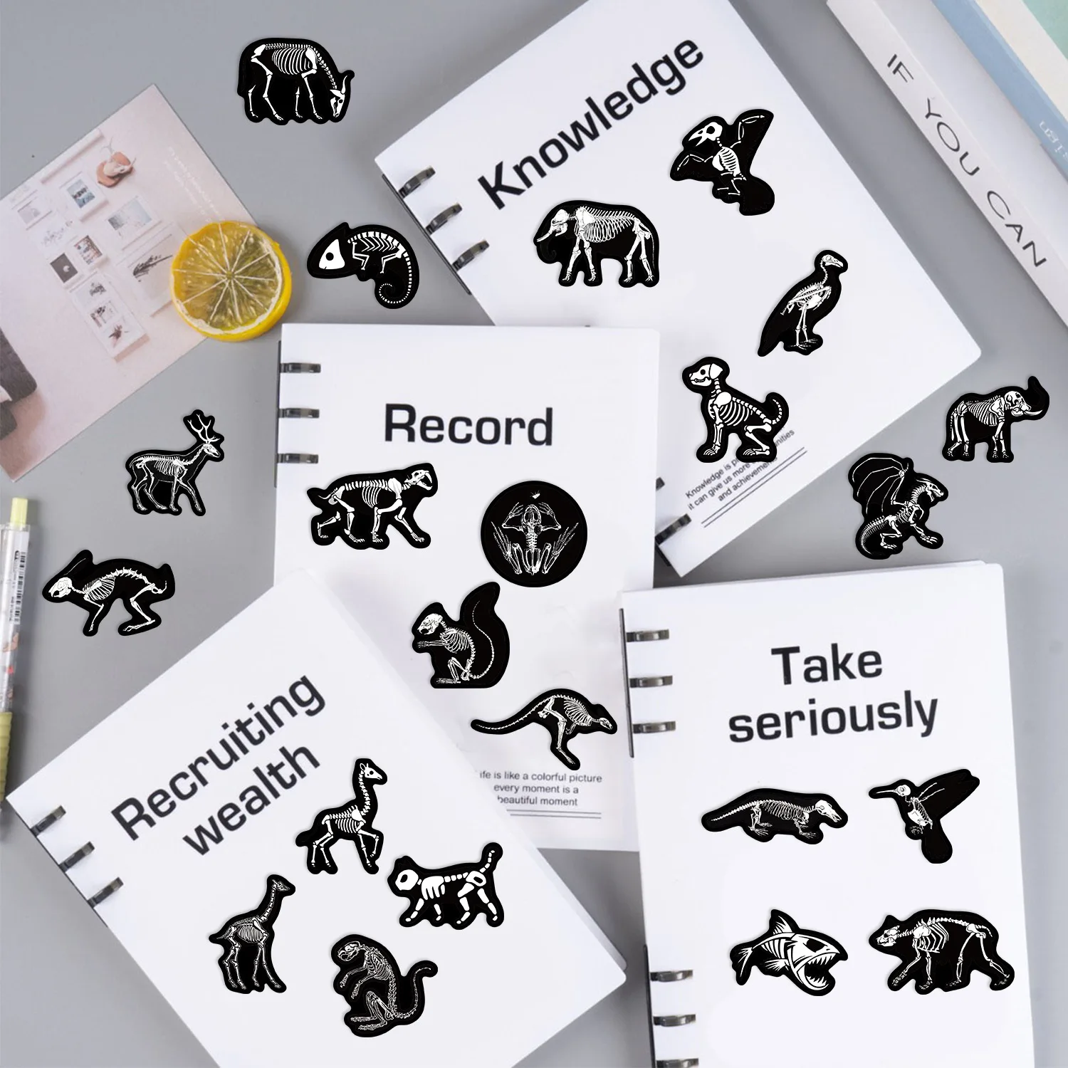 50pcs Black Animal Bones Cartoon Graffiti Stickers Phone Guitar Laptop Notebook Suitcase Water Cups Waterproof Sticker Kids Toys - imagen 4