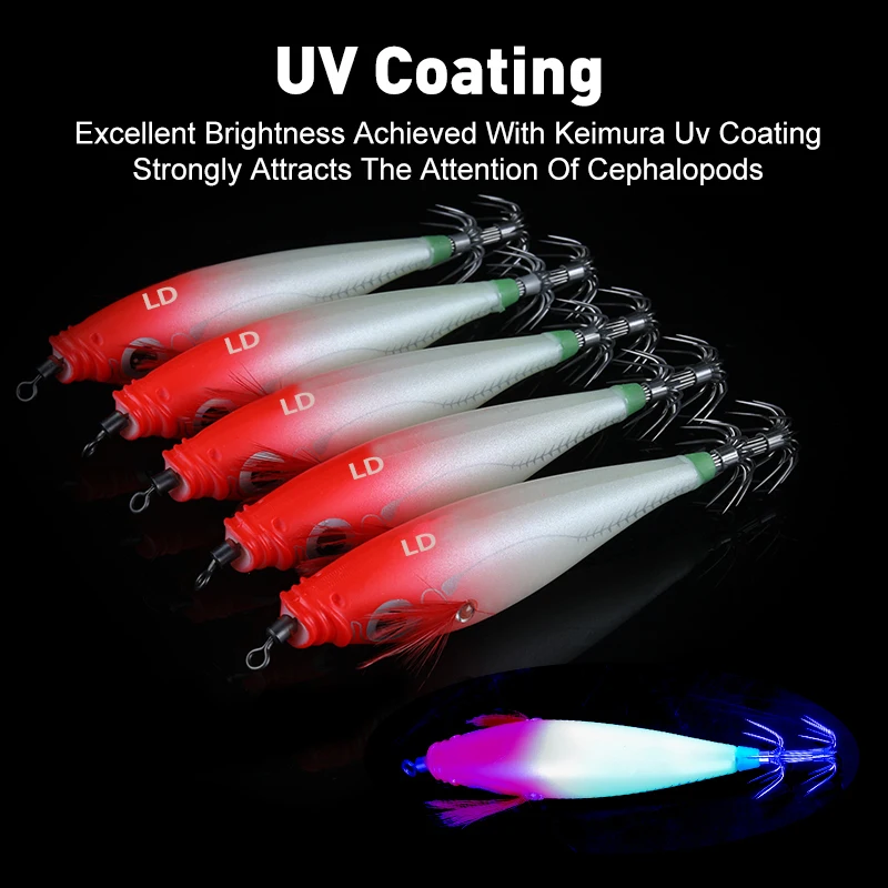 LEYDUN-plantilla de calamar Horizontal luminosa, anzuelo de madera para camarones y calamar, 5 uds., Señuelos de pesca LEYDUN, pulpo, sepia, camarones, cebos de agua salada - imagen 3
