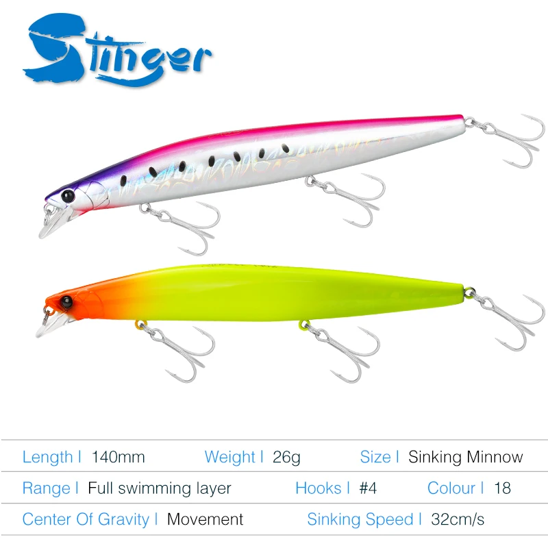 TSURINOYA-STINGER 140S, cebo de plástico de fundición ultralargo para pesca en la costa, que se hunde pececillo, 140mm, 26g - imagen 3