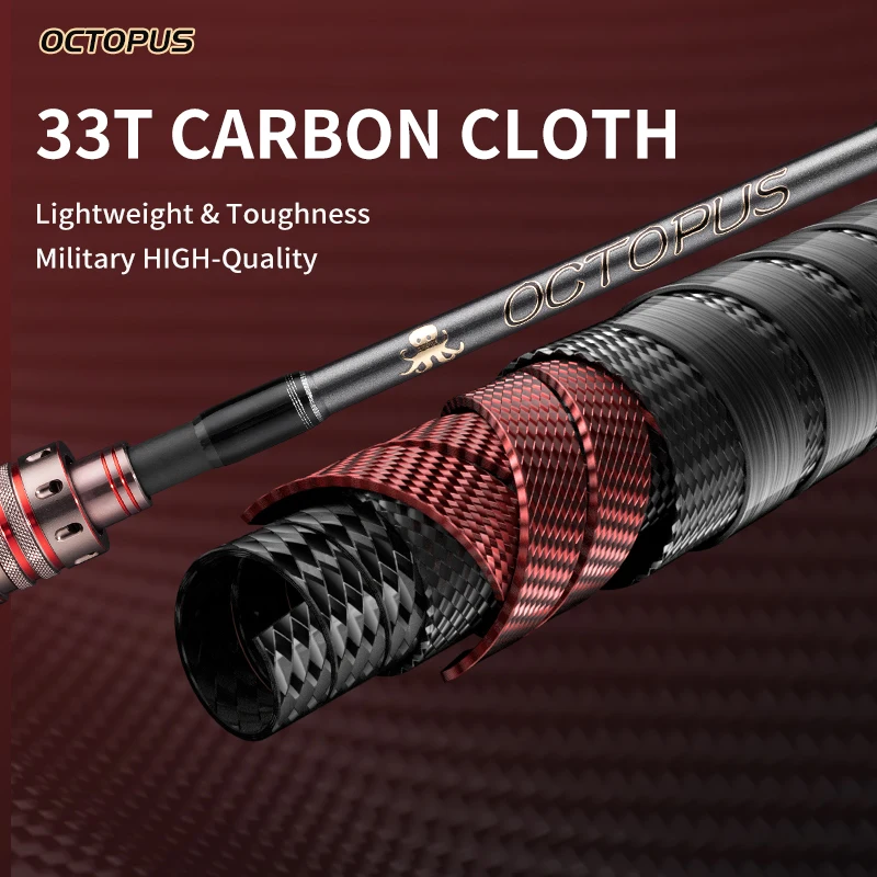 Caña de pescar Rooblinos OCTOPUS calamar, fibra de carbono T 33, punta de caña de aleación de titanio de 1,65 M, caña de fundición giratoria - imagen 3
