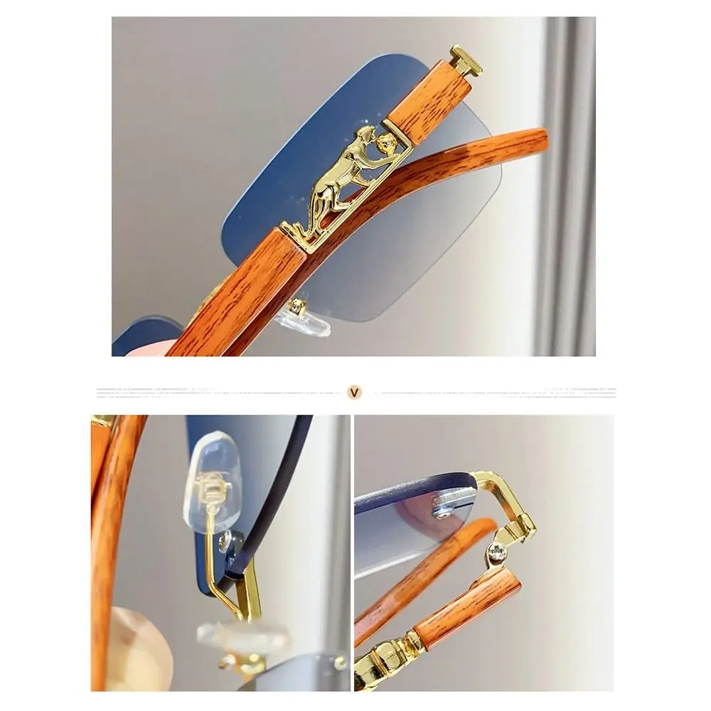 Templos de metal Gafas de sol sin montura con borde cortado Gafas de sol únicas con diseño de guepardo UV400 Gafas de viaje de verano frescas para mujeres y hombres