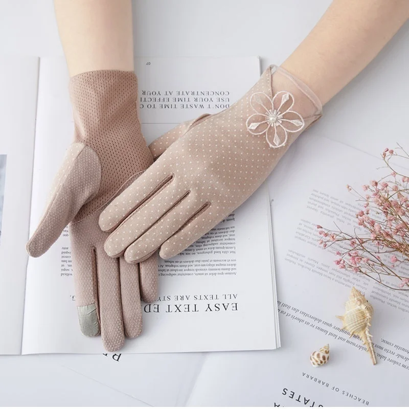Guantes de protección solar elásticos con protección UV pura para mujer, guantes finos de verano antideslizantes con pantalla táctil, guantes cortos de algodón, accesorios para vestido - imagen 2