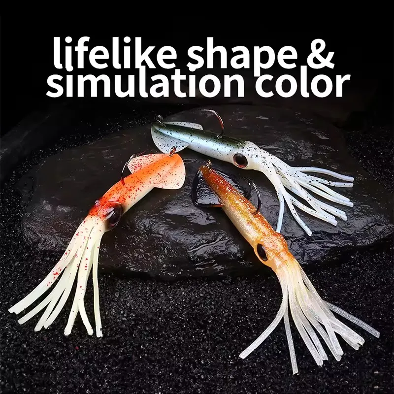 Señuelo de calamar suave Artificial, 14cm, 36g, 5 colores, señuelo de pesca suave, cebo de pulpo de PVC con plomo en el interior, efecto UV, señuelos de calamar