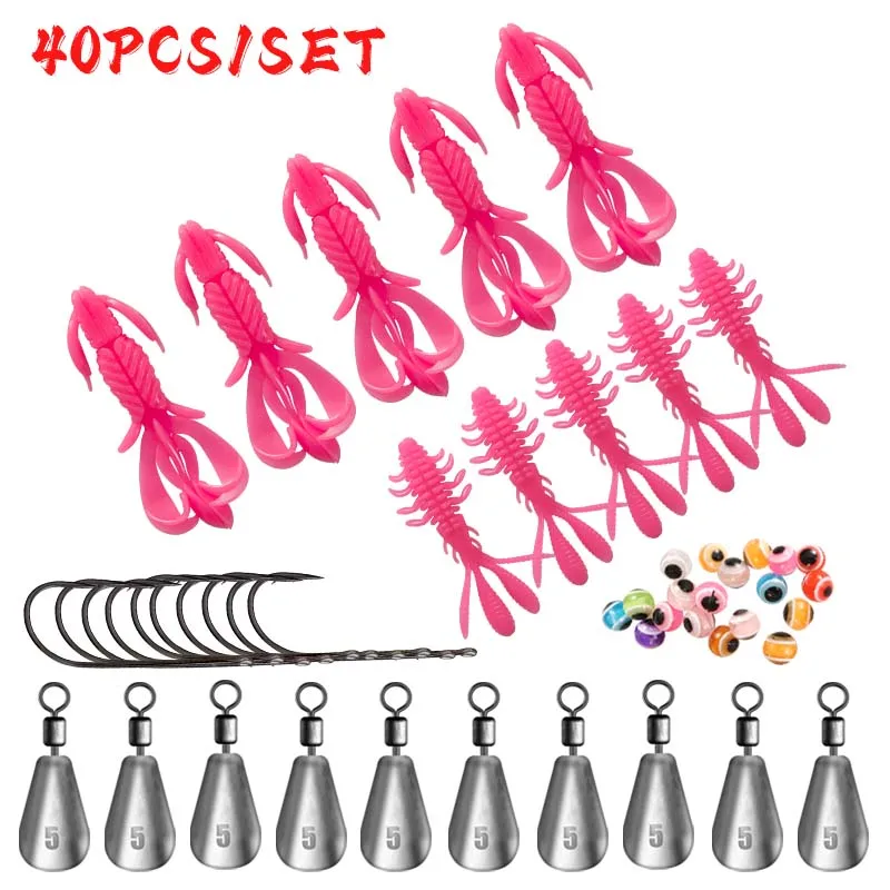 ZUKIBO 40 unids/set Kit de Señuelos de Pesca blandos 10 Uds cebo flotante para camarones, 10 Uds. De plomo, 10 Uds. De anzuelo, 10 Uds. De ojo de pez, accesorios de pesca - imagen 3