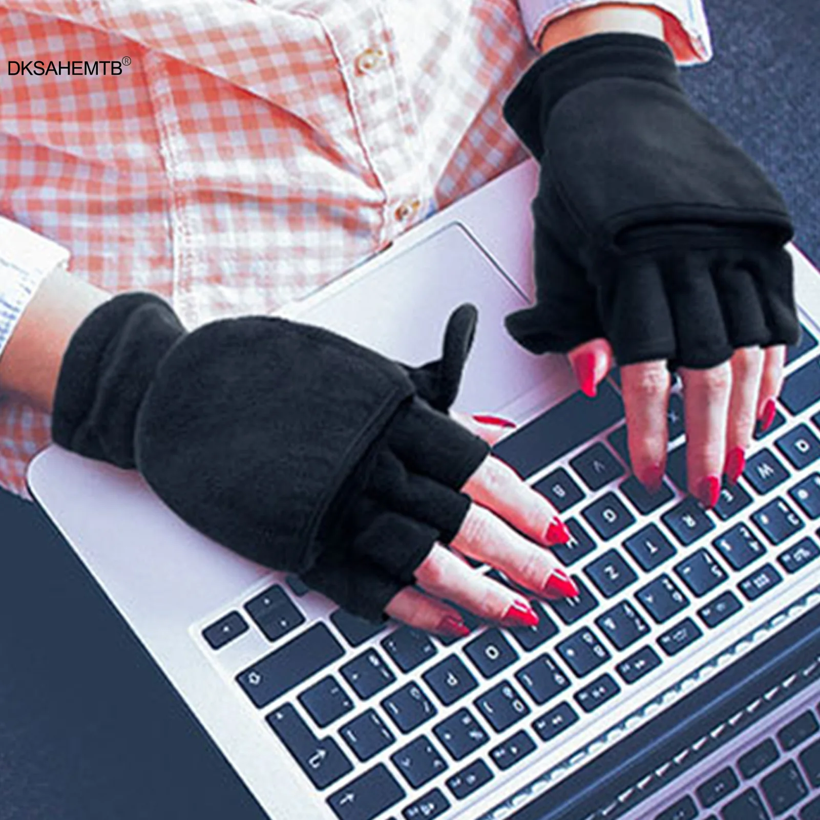 Guantes cálidos de lana para ciclismo, manoplas de felpa gruesas y cálidas para invierno, para ciclismo, esquí, Camping, guantes con pantalla táctil de medio dedo - imagen 5