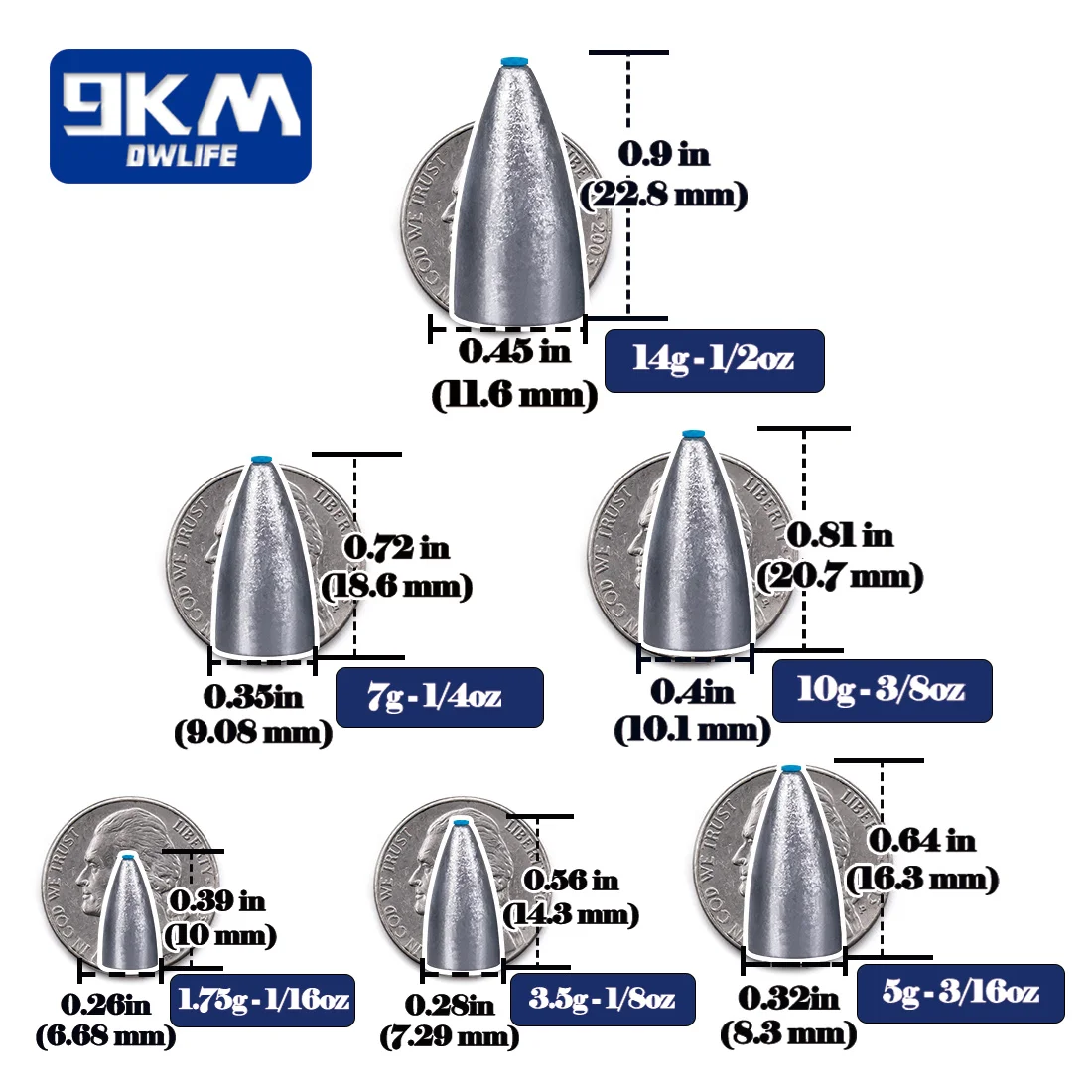 Pesas de bala de 9KM, plomos de pesca, 15 Uds., peso de pesca para aparejos de pesca de lubina Texas, aparejos de anzuelo de agua dulce y salada, 1,75 ~ 14g - imagen 2
