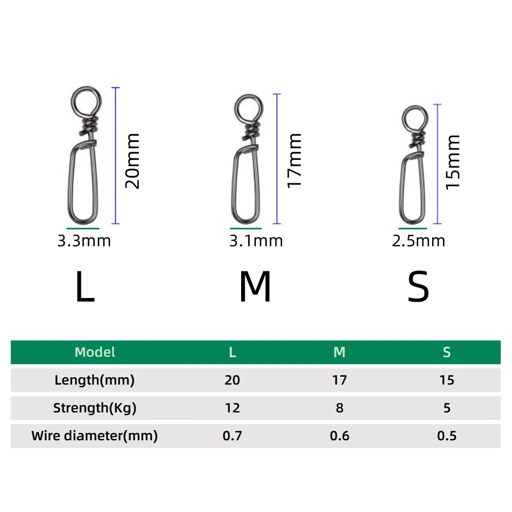DNDYUJU-conector de pesca de calamar de acero inoxidable, 50 piezas, señuelo de pesca a presión, Pin giratorio, anillos sólidos, broches de seguridad, gancho de pesca - imagen 2