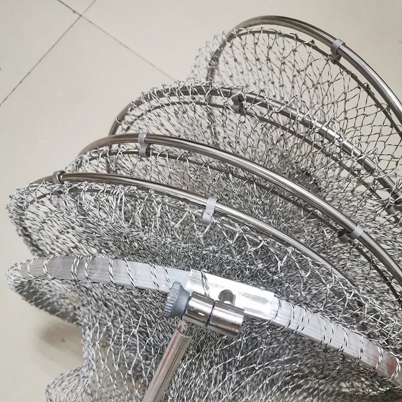 Lawaia-Red de mano de alambre trenzado gris, jaula de pesca, cuerda de raqueta eléctrica, profundidad de 180cm, malla de acero inoxidable, bolsa de red de pesca de secado rápido