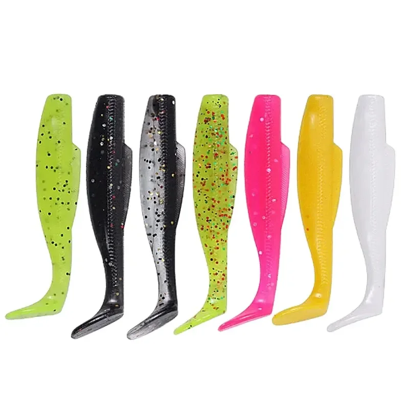 TAKEDO-Cebo flotante de Material TPR, señuelo de insectos blandos, Wobblers, aparejos de pesca, cola en T, Wrom, para lubina de mar, 8CM, 3,5G, 6 unids/lote por bolsa