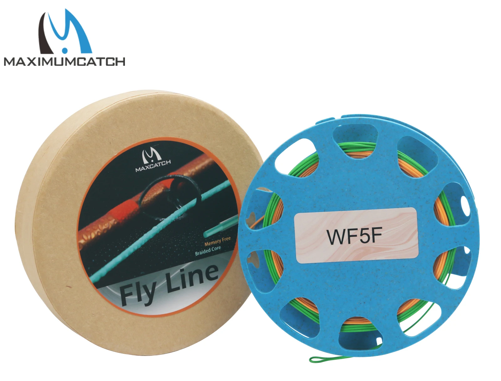 Una línea azul de Fly Line con una etiqueta blanca