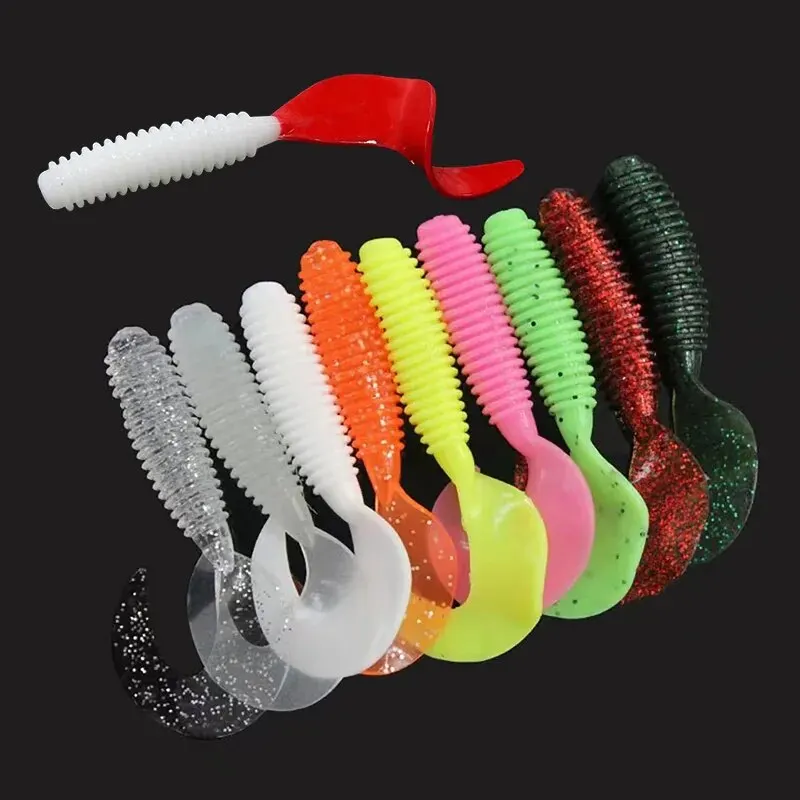 Kit de Señuelos de Pesca blandos, juego de señuelos de silicona, cebo Artificial, gusano con manivela, anzuelo con cabezal de anzuelo, 10 Uds. - imagen 5