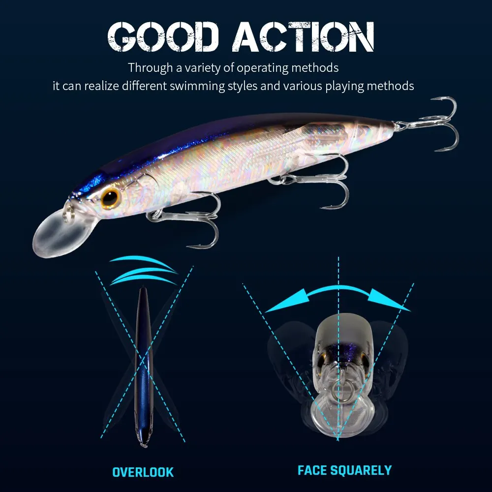 Suspensión Minnow 14cm 24g señuelo de Pesca sistema de peso de agua superior Pesca dura anzuelos triples fuertes Wobbler Jerkbait Swimbait cebo - imagen 4