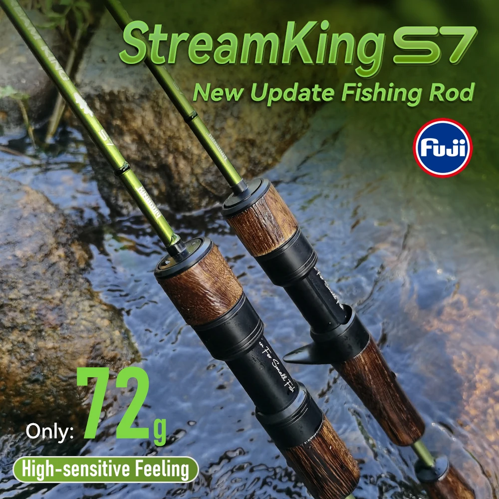 Kingdom Stream S7 caña de pescar giratoria 1,45 m 1,65 m 1,8 m UL-L Fuji 24 + 30T fibra de carbono caña de pescar de trucha de acción rápida - imagen 2