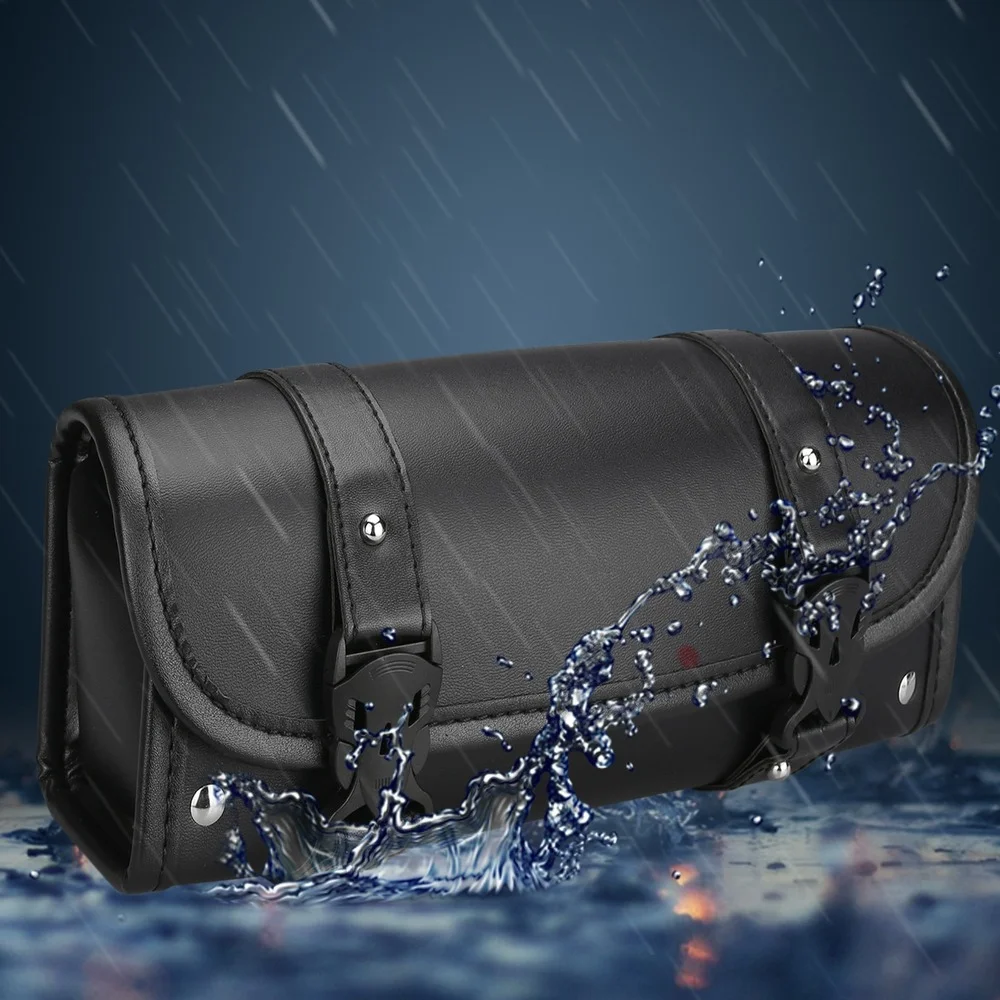 Bolsa de motocicleta, alforjas de cuero PU, horquilla delantera, bolsa de herramientas trasera, equipaje para Harley Chopper Bobber Cruiser Sportster XL 883 1200 - imagen 4