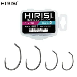 Hirisi 50 Uds. Anzuelo de púas de acero inoxidable recubierto de PTFE con alto contenido de carbono con accesorios de pesca ocular 8025