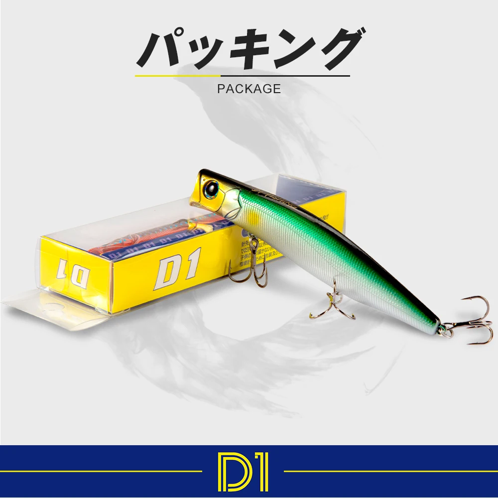 Señuelos de pesca flotantes y superiores D1 Poppers, 100mm, 13,2g, 124mm, 20g, cebos duros de agua salada, Wobblers de lubina, aparejos de pesca Pecsa - imagen 5