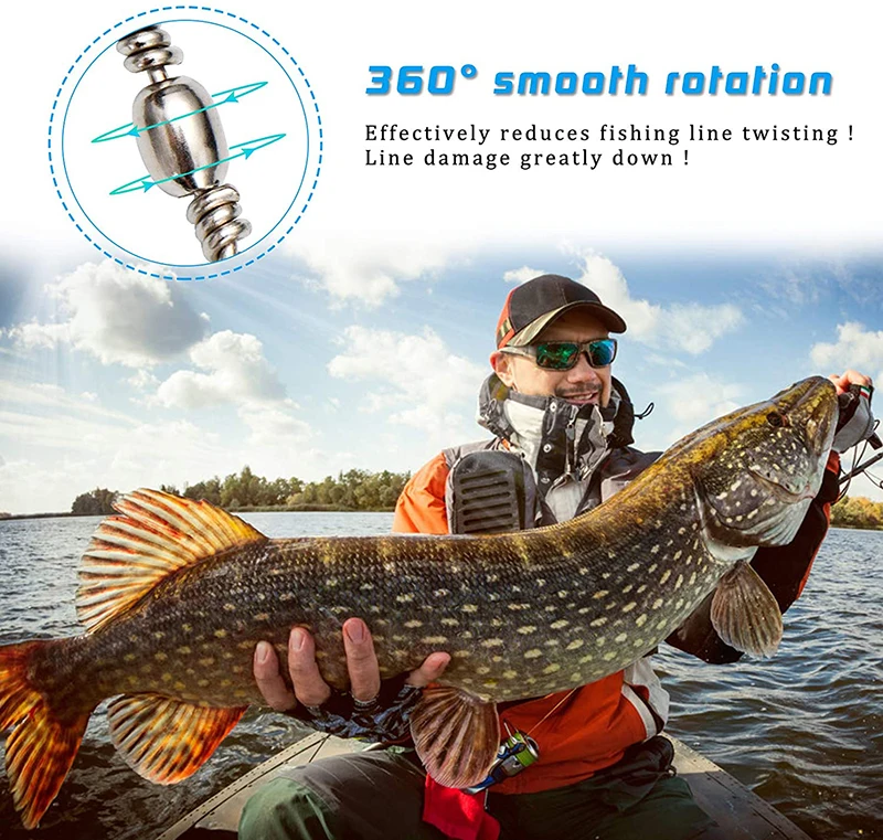 50 Uds. Conector a presión giratorio de pesca barril con rodamiento de bolas a presión de seguridad conector de anillo sólido para señuelos de pesca de conexión rápida - imagen 5