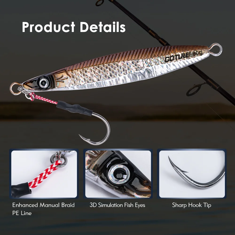 Goture-Juego de Señuelos de Pesca de Metal fundido, cebo duro de 80g/150g/200g para pesca de lubina en agua salada, lote de 5 unidades - imagen 2