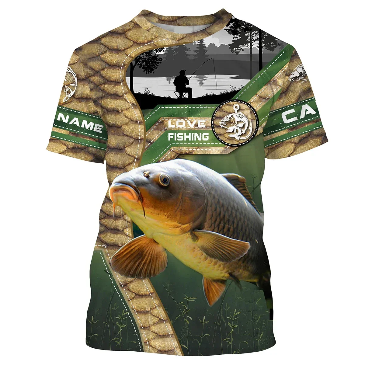 Camiseta pesca carpa personalizable – Estampado 3D bandera americana - imagen 2