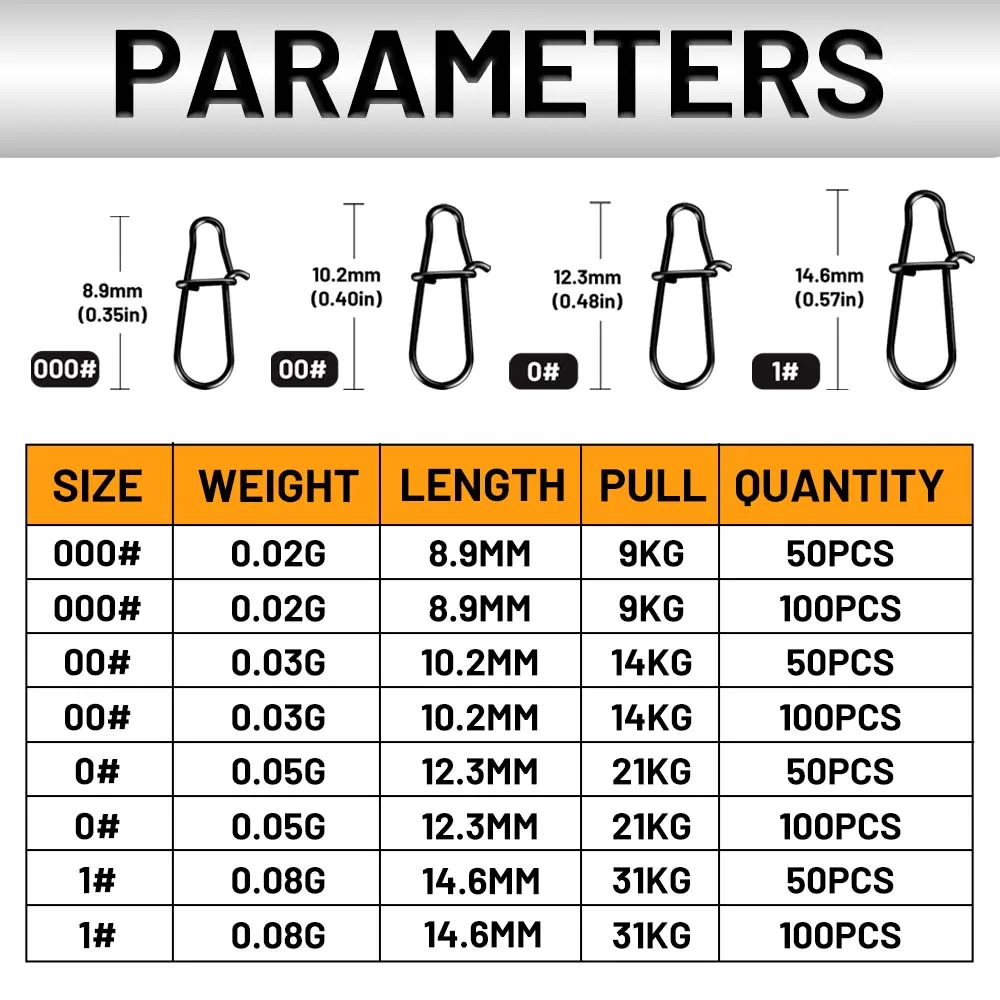 ZUKIBO 50PCS/100PCS broches de bloqueo Duo de pesca, color negro mate, Clips de cambio rápido de acero inoxidable resistentes para señuelo, Crankbaits, lubina - imagen 2