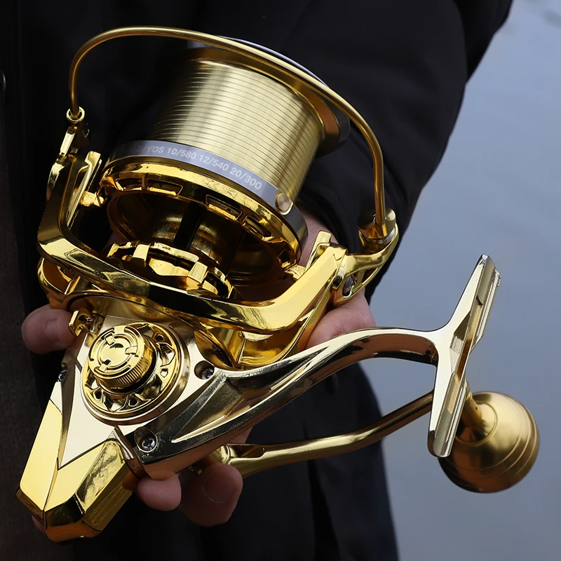 Nuevo Carrete de pesca grande, carrete giratorio de arrastre máximo de 20KG, potentes carretes de agua dulce de agua salada con carrete de Metal y balancín - imagen 2