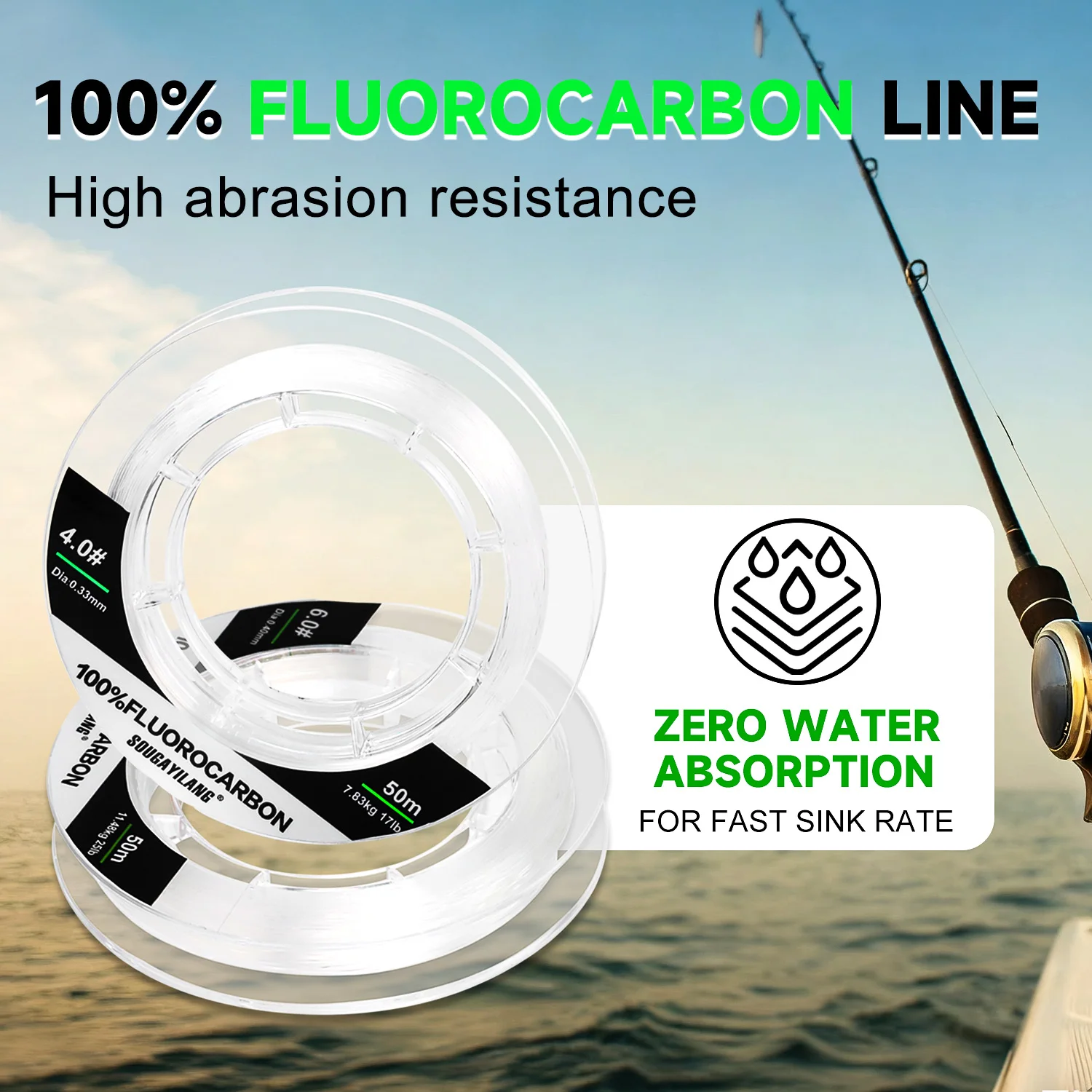 Sougayilang 50m líneas de pesca de fluorocarbono líneas de pesca de alta sensibilidad 3-25LB línea de pesca de baja ductilidad línea de aparejos de pesca - imagen 2