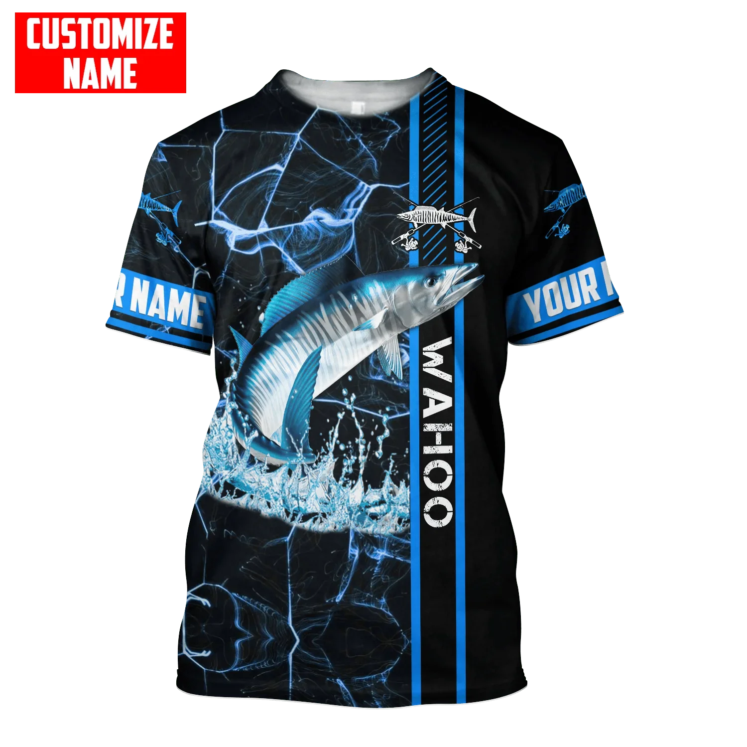 Pesca submarina Wahoo bajo el agua personalizar nombre 3D impreso camiseta para hombre fresco verano Unisex pantalón corto Casual Camiseta de manga TX268 - imagen 3