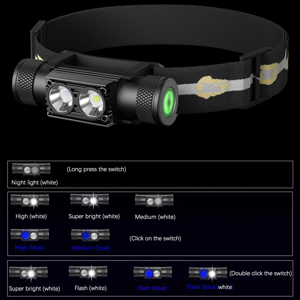 Linterna LED recargable USB tipo C – Luz blanca y azul para pesca nocturna - imagen 2