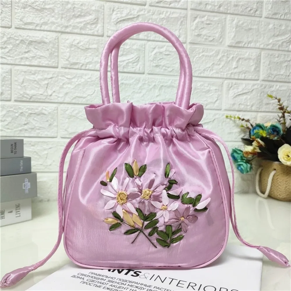 Bolso tipo cubo con estampado de flores bordadas para mujer, pequeño bolso con asa de calidad de estilo nacional, bolso para teléfono Dacron, bolso de mano para mujer, ocasiones informales - imagen 2