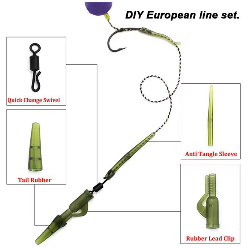 40 unids/lote accesorios de pesca de carpa Clip de plomo cambio rápido cola giratoria mangas antienredos de goma para aparejos de pesca de carpa - imagen 4