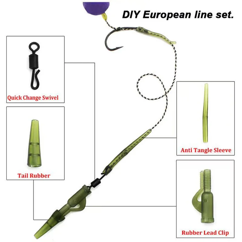 40 unids/lote accesorios de pesca de carpa Clip de plomo cambio rápido cola giratoria mangas antienredos de goma para aparejos de pesca de carpa - imagen 3